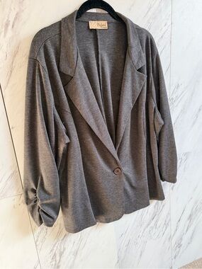 Hybrid & Company Dark Charcoal Single-Button 3/4 Sleeve Relaxed Blazer Size 2X